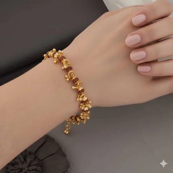 Gold_&_Brown_Brass_Rudraksha_Bracelet_For_Men_&_Women