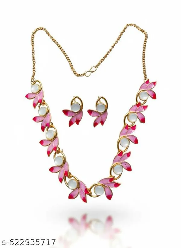 Elegant_Pink_Leaf_Design_Necklace_&_Earring_Set_with_Pearls_|_Gold_Plated_Jewelry_Set_for_Women