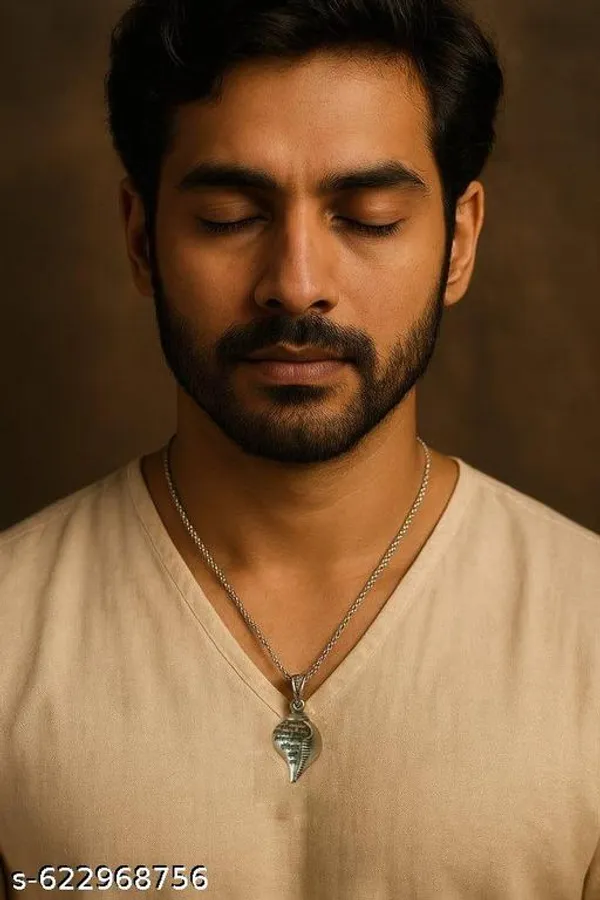 Handcrafted_Silver_Krishna_Mantra_Shankha_Pendant_Necklace_|_Spiritual_Jewelry_for_Men_&_Wome