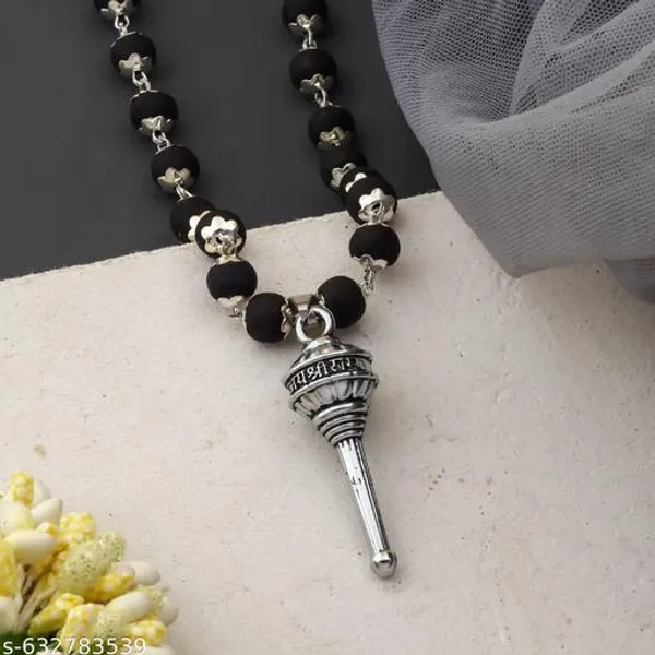 Oxidized_Silver_Finish_Hanuman_Gada_Pendant_Mala