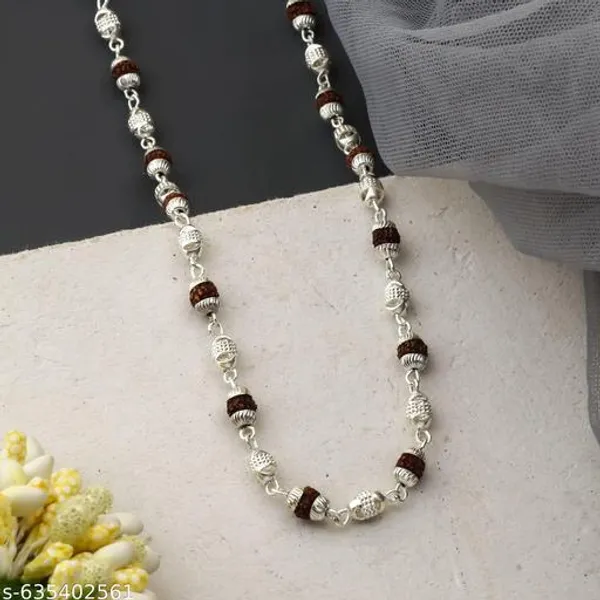 Rudraksha_Silver-Plated_Chain_Mala_for_Men_&_Women_|_Spiritual_Puja_&_Meditation_Wear_|_Handmade_Rudraksh_Beads_Necklace_for_Daily_Use_|_Religious_Energy_Healing_Mala