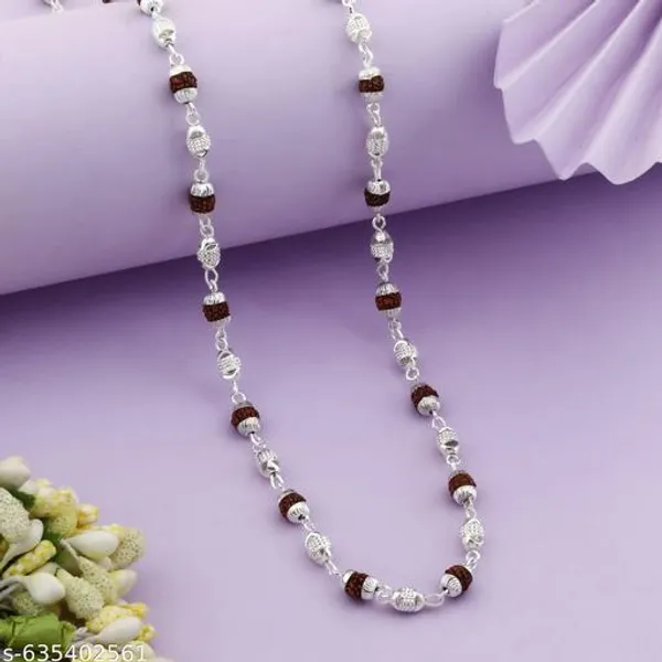 Rudraksha_Silver-Plated_Chain_Mala_for_Men_&_Women_|_Spiritual_Puja_&_Meditation_Wear_|_Handmade_Rudraksh_Beads_Necklace_for_Daily_Use_|_Religious_Energy_Healing_Mala