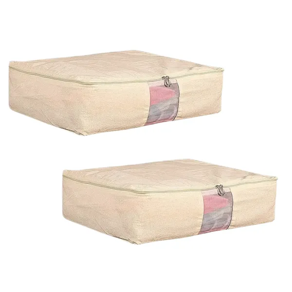 Set_Of-2_Beige_Cotton_Clothes_Storage_Bags,_With_Mesh_Window,_18_X_16_X_4.5_Inches,_Wardrobe_Organiser_For_Lehenga_And_Dresses