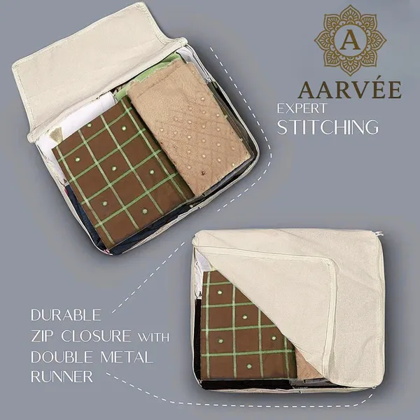 Set_Of-8__Beige_Cotton_Clothes_Storage_Covers/Bags_With_Zip_And__Mesh_Window_As_Wardrobe_Organizer_For_Lehenga/Dresses/Gown_With_Zip_Closure_(18_X_16_X_4.5_Inch)