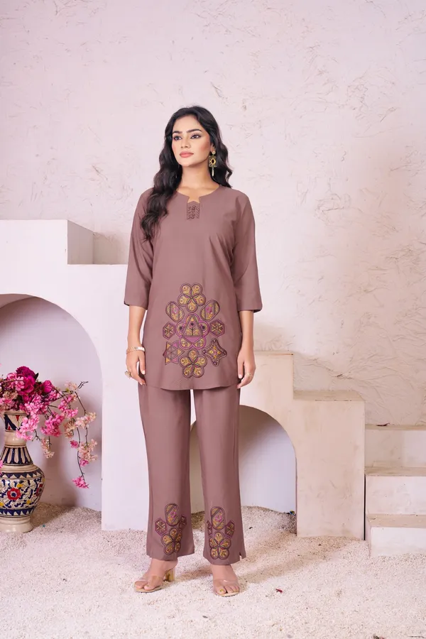 Rayon_Brown_Heavy_Embroidered_Co-Ord_Set_For_Women