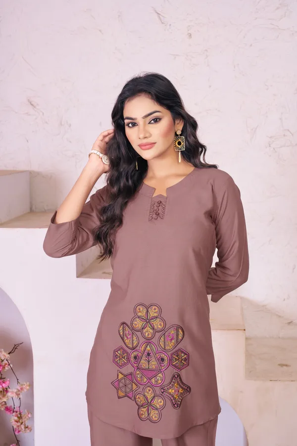 Rayon_Brown_Heavy_Embroidered_Co-Ord_Set_For_Women