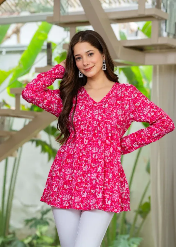 Barbie_Pink_Floral_Flare_Cotton_Top