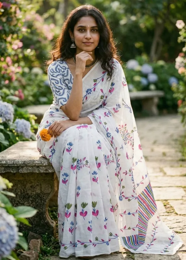Elegant_White_Floral_Printed_Cotton_Saree