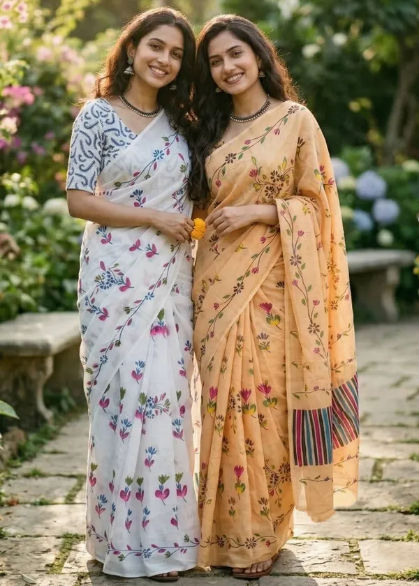 Elegant_White_Floral_Printed_Cotton_Saree
