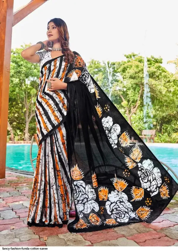 Funda_Luxe_Cotton_Saree_–_Black_Stripe_with_Floral_Statement_Pallu