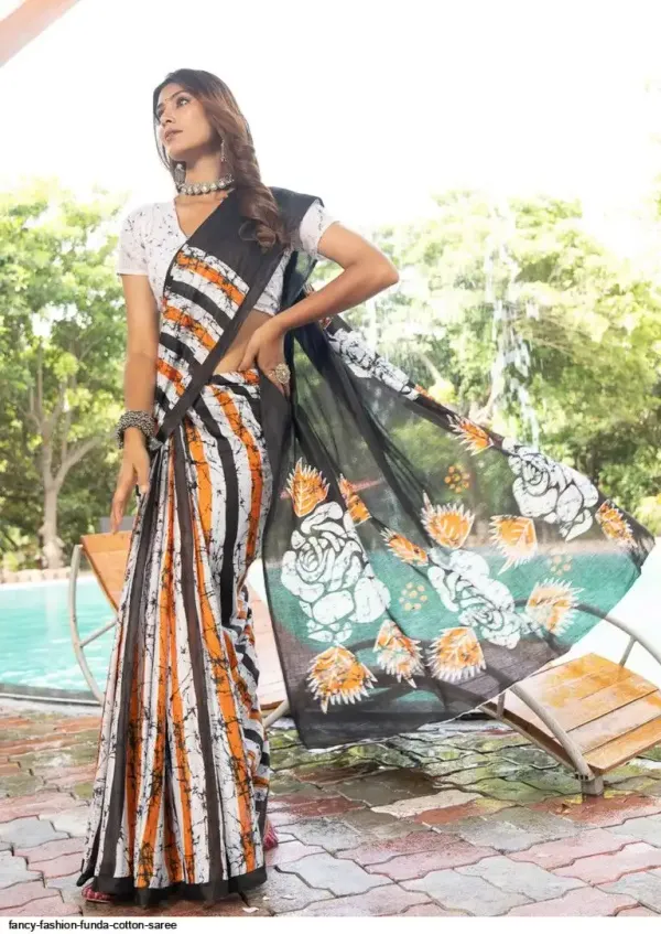 Funda_Luxe_Cotton_Saree_–_Black_Stripe_with_Floral_Statement_Pallu
