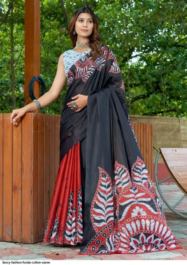 Funda_Signature_Cotton_Saree_–_Black_&_Red_Statement_Mandala_Print