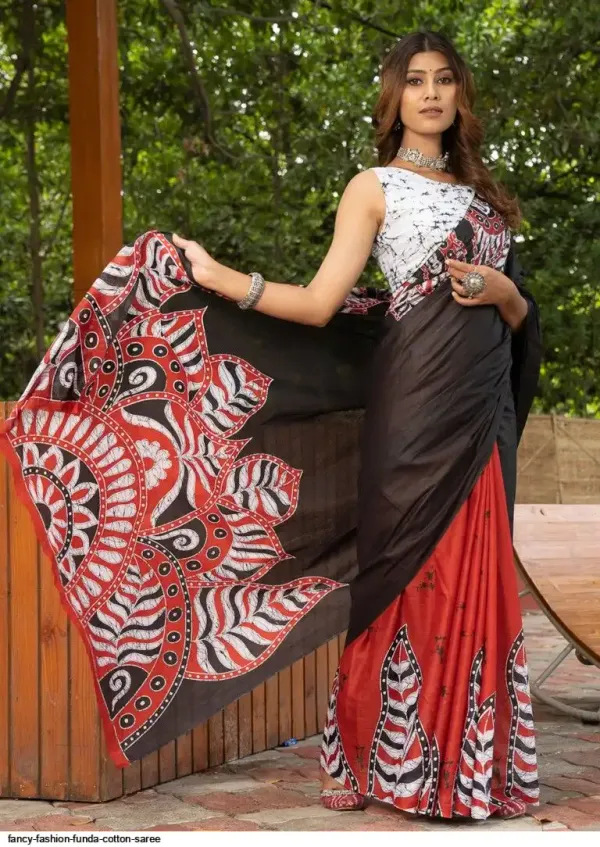 Funda_Signature_Cotton_Saree_–_Black_&_Red_Statement_Mandala_Print