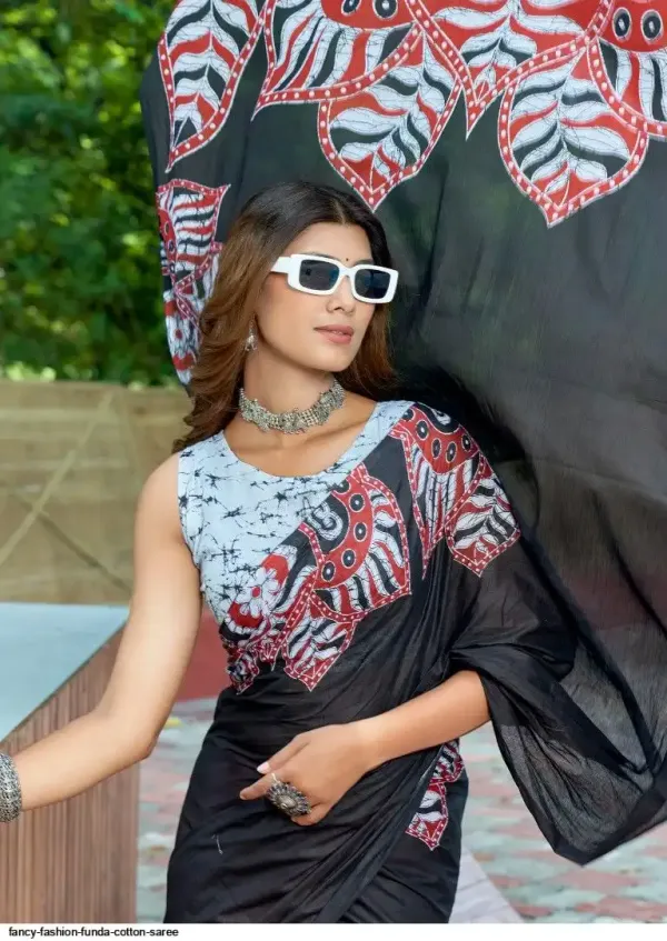 Funda_Signature_Cotton_Saree_–_Black_&_Red_Statement_Mandala_Print