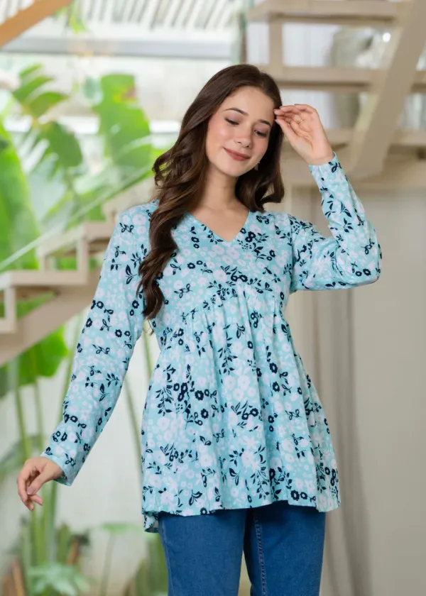 Ice_Blue_Floral_Flare_Cotton_Top