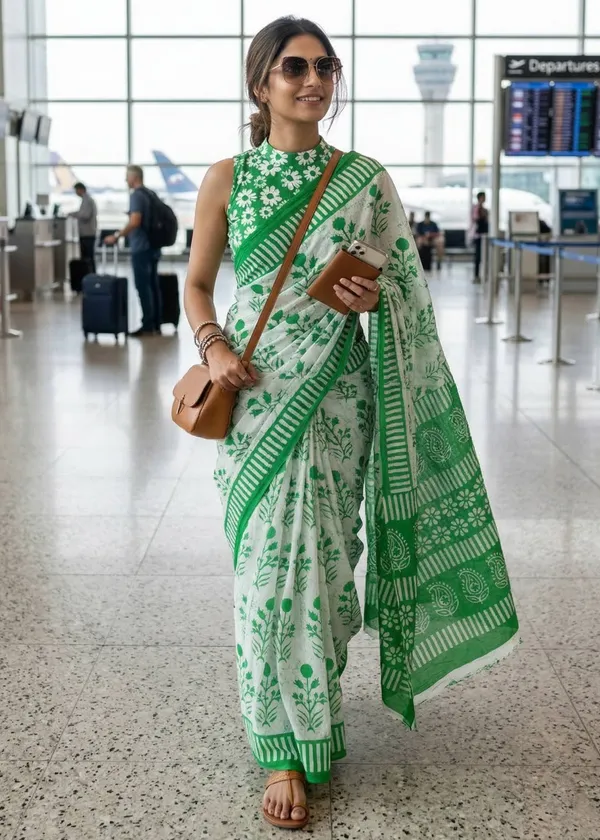 Ivory_Floral_Cotton_Saree_with_Fresh_Green_Border