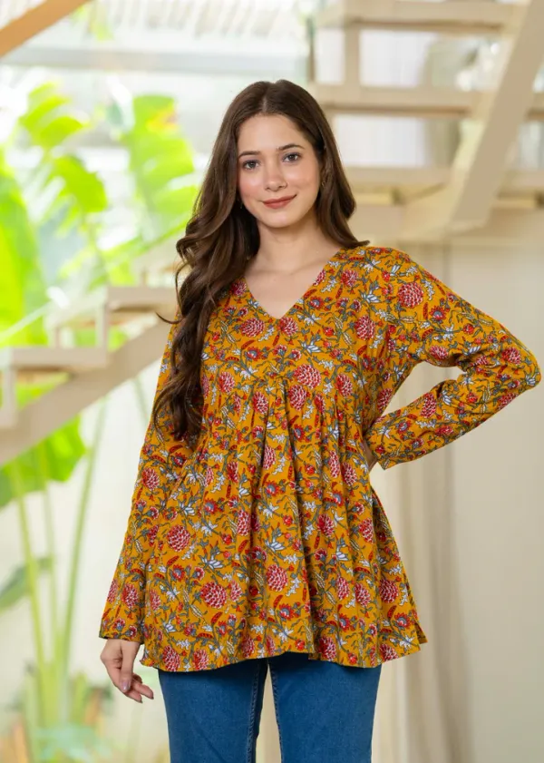 Mustard_Yellow_Floral_Flare_Cotton_Top