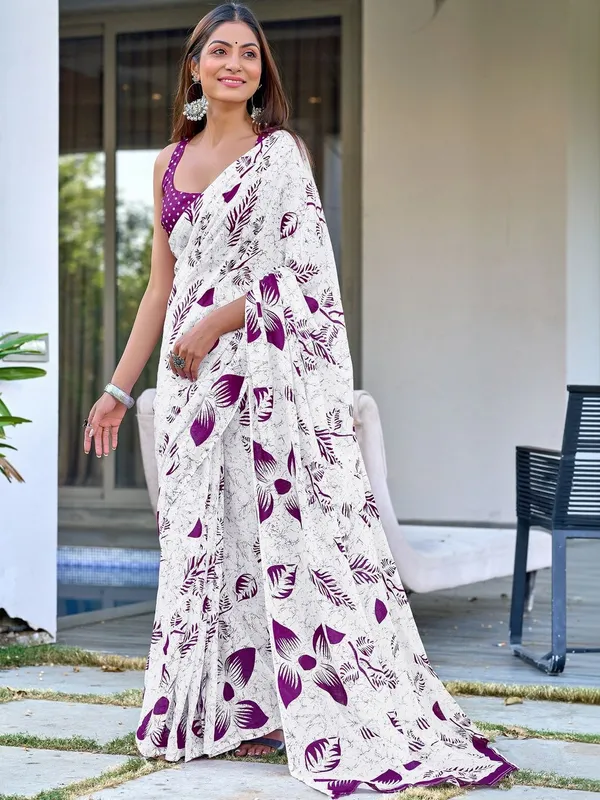 Nayra_Pure_Cotton_Saree_–_Ivory_White_with_Plum_Floral_Print