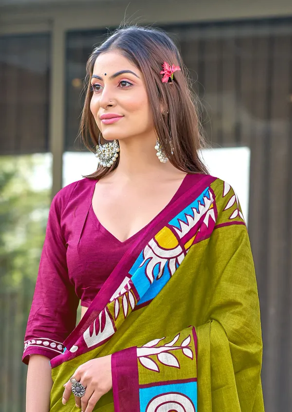 Prisha_Pure_Cotton_Saree_–_Parrot_Green_with_Multicolor_Artistic_Border