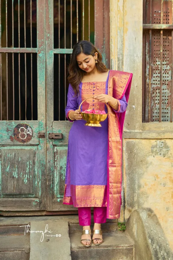 Purple_Kurta_Pant_&_Dupatta_Set_With_Contrast_Dupatta