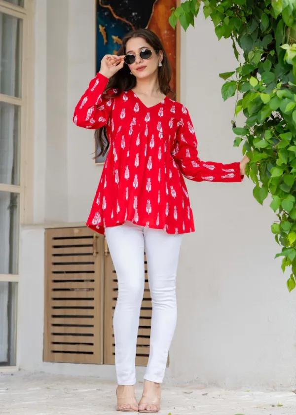 Red_Print_Flare_Cotton_Top