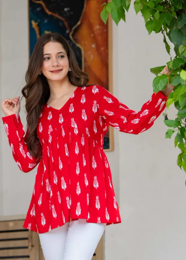 Red_Print_Flare_Cotton_Top