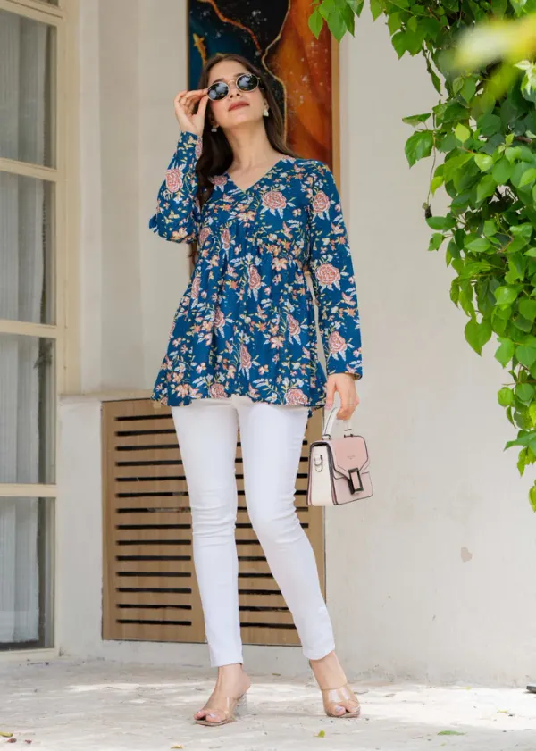 Royal_Blue_Floral_Flare_Cotton_Top