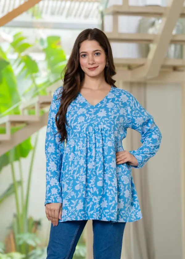 Sky_Blue_Floral_Flare_Cotton_Top