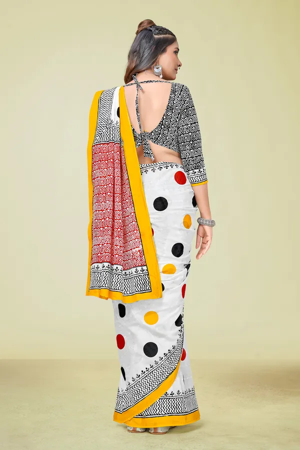 White_Polka_Dot_Printed_Cotton_Saree