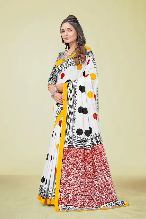 White_Polka_Dot_Printed_Cotton_Saree