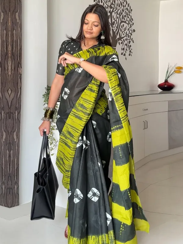 Zivah_Pure_Cotton_Saree_–_Charcoal_Black_with_Lime_Abstract_Print