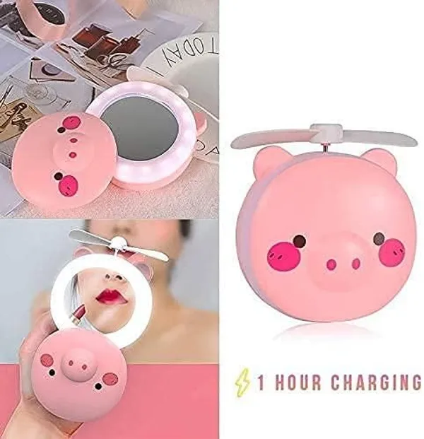 Multicolor_Cartoon_Cute_Pig_Led_Lights_Mirror_Pocket_Fan