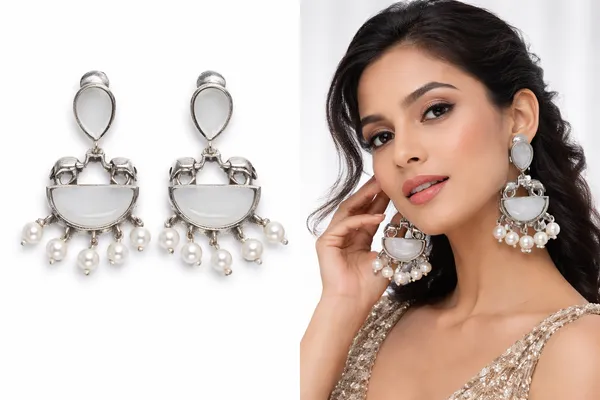 Oxidized_Silver_Elephant-Motif_Crescent_Earrings_with_White_Stones_&_Pearl_Drops