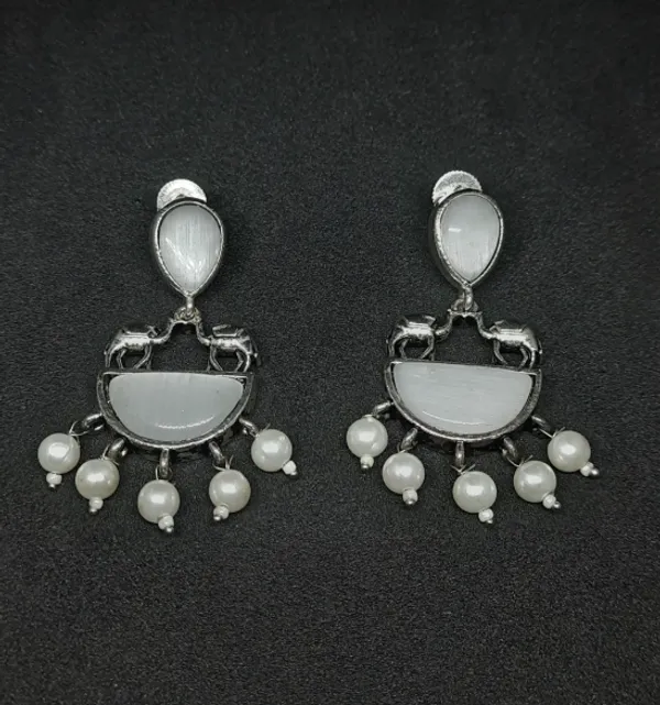 Oxidized_Silver_Elephant-Motif_Crescent_Earrings_with_White_Stones_&_Pearl_Drops