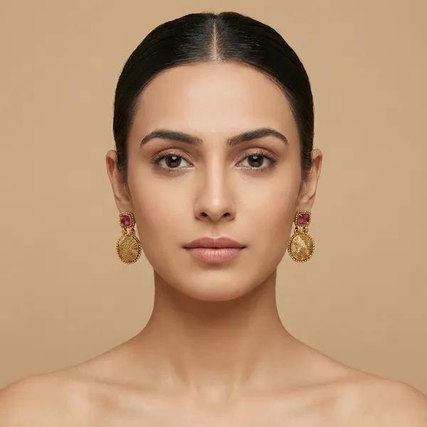 Antique_Gold-Plated_Dangle_Earrings_with_Red_Stones