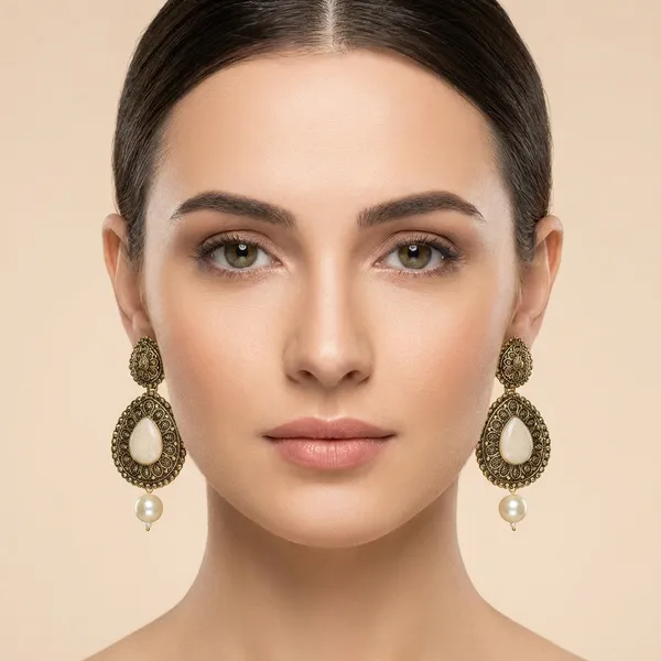 Antique_Gold-Plated_Teardrop_Earrings_with_White_Stones_&_Pearl_Drops