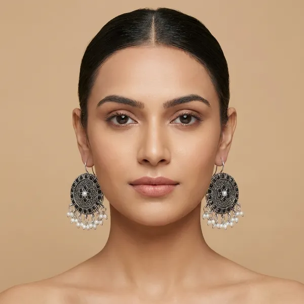 Oxidized_Silver_Jhumka_Earrings_with_Black_Enamel_&_Pearl_Drops