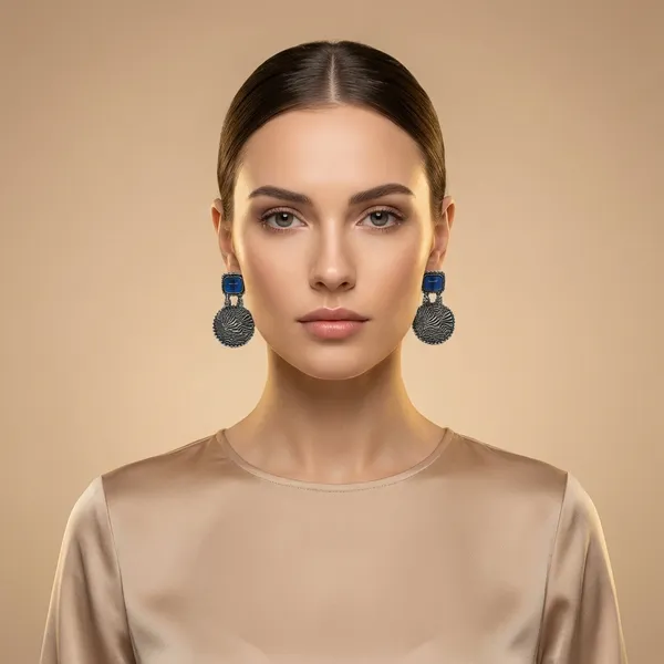 Oxidized_Silver_Disc_Earrings_with_Blue_Stones_&_Textured_Detail