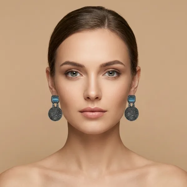 Oxidized_Silver_Disc_Earrings_with_Blue_Stones_&_Textured_Detail
