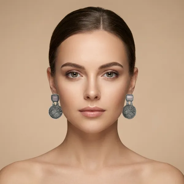 Oxidized_Silver_Disc_Earrings_with_Pink_Stones_&_Textured_Detail