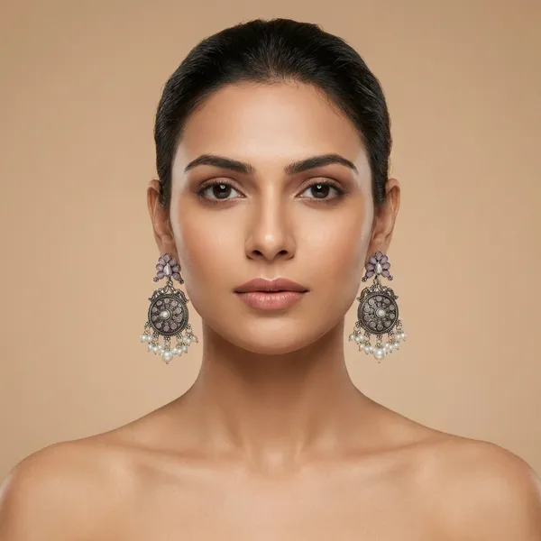 Oxidized_Silver-Tone_Jhumka_Earrings_with_Pink_Stones_&_Pearl_Drops