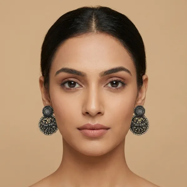 Golden-Toned_Stud_Earrings_with_Grey_Stones_&_Bead_Detail