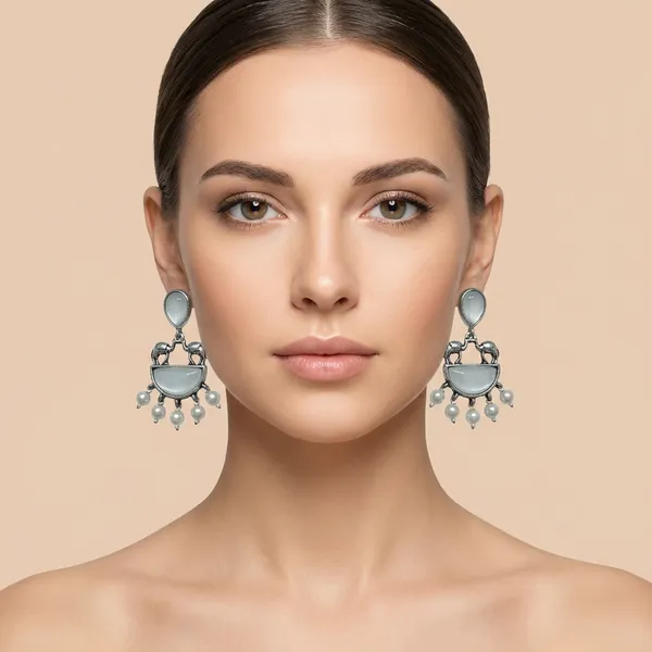 Oxidized_Silver_Elephant-Motif_Crescent_Earrings_with_White_Stones_&_Pearl_Drops