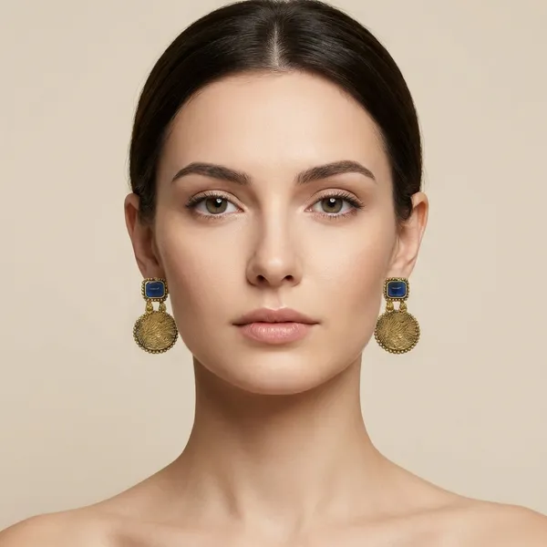 Antique_Gold_Disc_Earrings_with_Blue_Stones_&_Textured_Detail