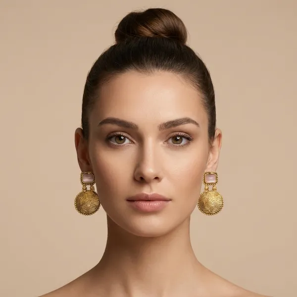 Antique_Gold_Disc_Earrings_with_Pink_Stones_&_Textured_Detail