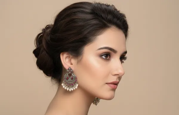 Antique_Oxidized_Chandbali_Earrings_with_Red_Stones_&_Pearl_Drops