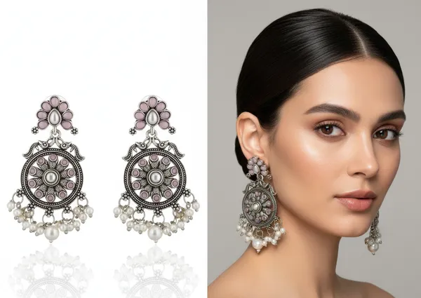 Oxidized_Silver-Tone_Jhumka_Earrings_with_Pink_Stones_&_Pearl_Drops