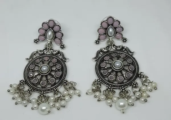 Oxidized_Silver-Tone_Jhumka_Earrings_with_Pink_Stones_&_Pearl_Drops
