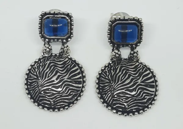 Oxidized_Silver_Disc_Earrings_with_Blue_Stones_&_Textured_Detail