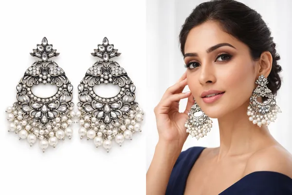 Exquisite_Oxidized_Chandbali_Earrings_with_White_Stones_&_Pearl_Drops